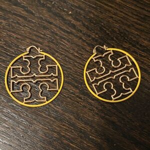 Tory Burch Gold and Brown Circular Earrings